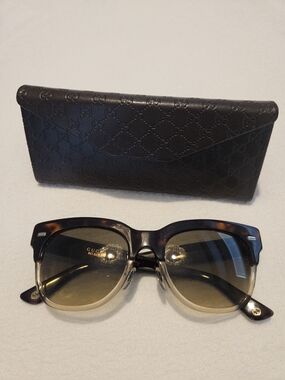 Gucci Women's Tortoiseshell to Cream Gradient Sunglasses with Gold Accents